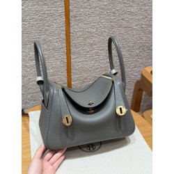 에르메스 Hermes Lindy Touch 26cm Clemence and Alligator 0L Gris Meyer/gold