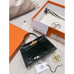 에르메스 Hermes Mini Kelly Hcp Alligator 67 Vert Fonce/gold