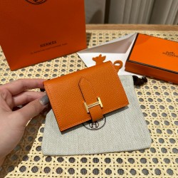에르메스 Hermes Bearn card holder 10.3cm Epsom 93 Orange gold/silver