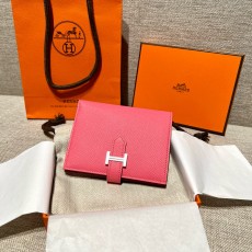 에르메스 Hermes Bearn Compact wallet 12cm Epsom 8W Rose azalee/silver
