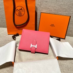 에르메스 Hermes Bearn Compact wallet 12cm Epsom 8W Rose azalee/silver
