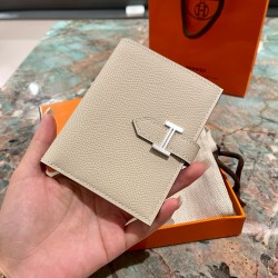 에르메스 Hermes Bearn Compact wallet 12cm Epsom 10 Craie/silver