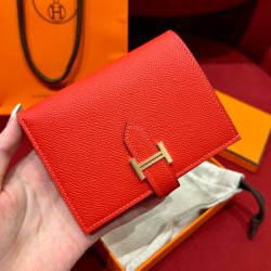 에르메스 Hermes Bearn Compact wallet 12cm Epsom Q5 Rouge casaque/gold