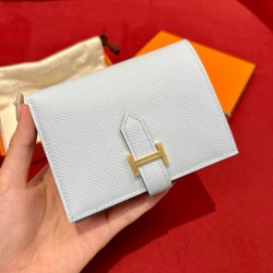 에르메스 Hermes Bearn Compact wallet 12cm Epsom T0 lue Brume/gold