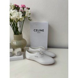 셀린느 Celine Ballet Lace Up Shoe In Lambskin White