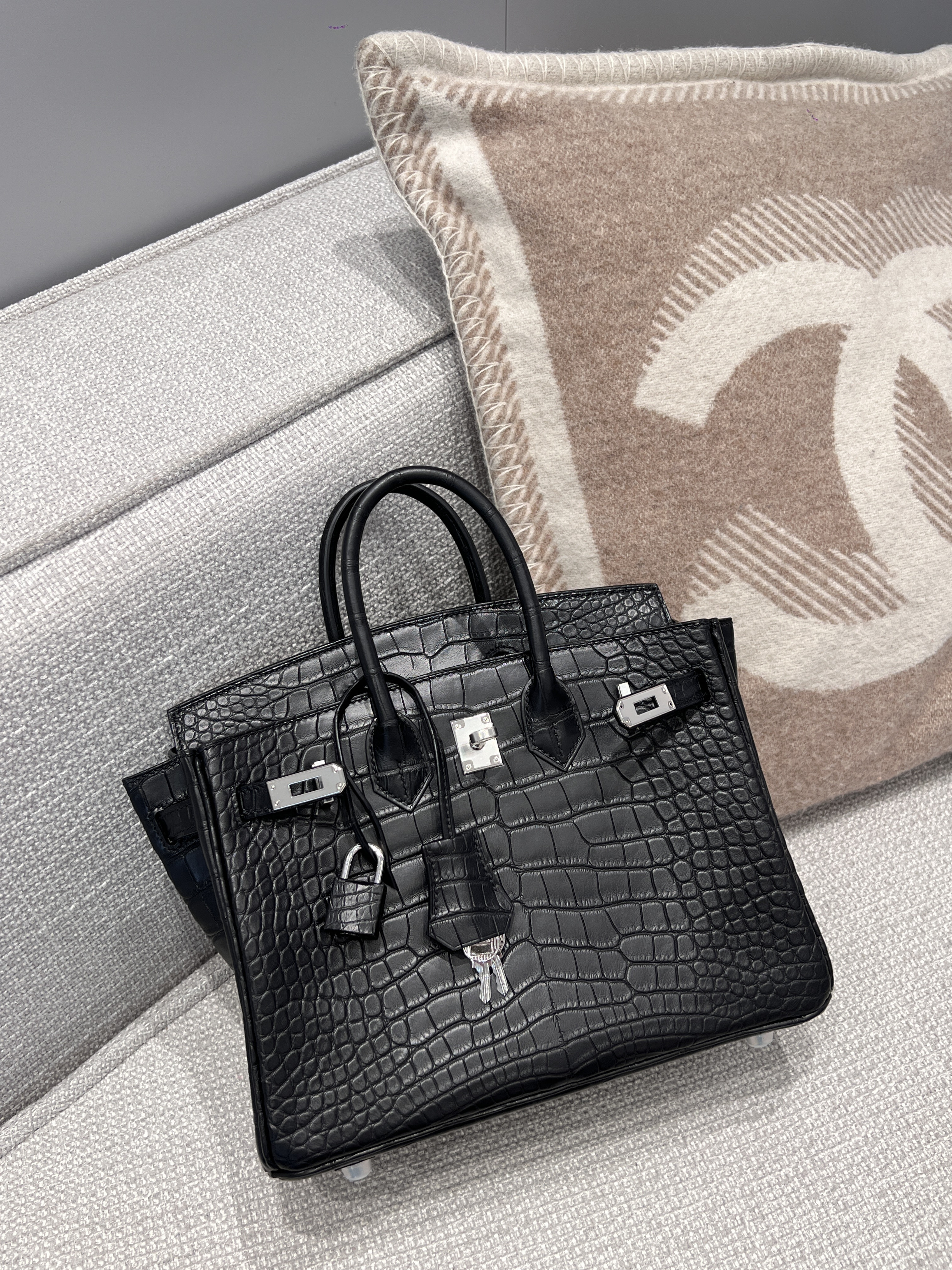 에르메스 Hermes Birkin 25cm France Hcp Alligator crocodile 89 Noir/silver