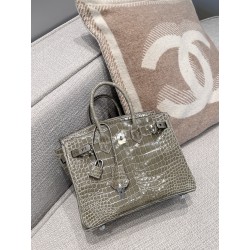 에르메스 Hermes Birkin 25cm France Hcp Porosus crocodile 81 Gris Tourterelle/silver