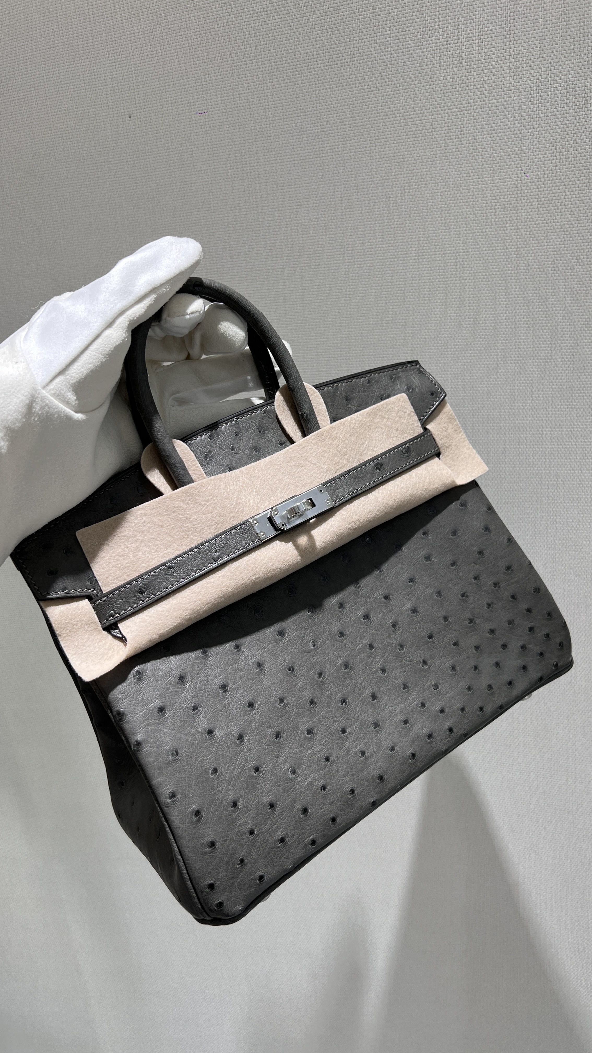 에르메스 Hermes Birkin 25cm South Africa Ostrich OL Gris Meyer/silver
