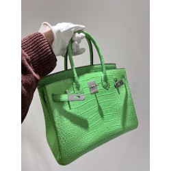 에르메스 Hermes Birkin 30cm France Hcp Alligator crocodile A8 Vert yucca/silver