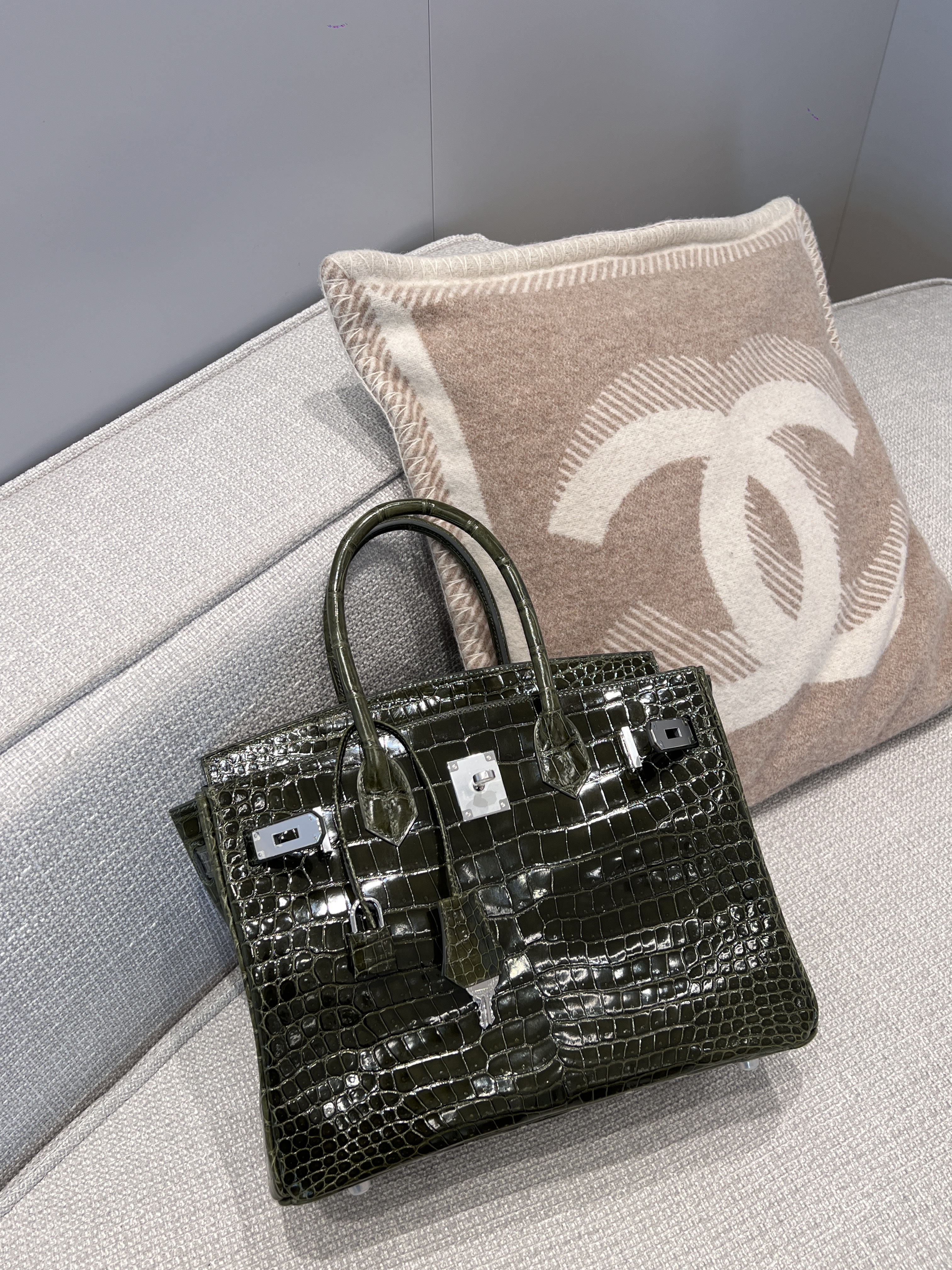 에르메스 Hermes Birkin 30cm France Hcp Porosus crocodile 6H Vert Veronese/silver