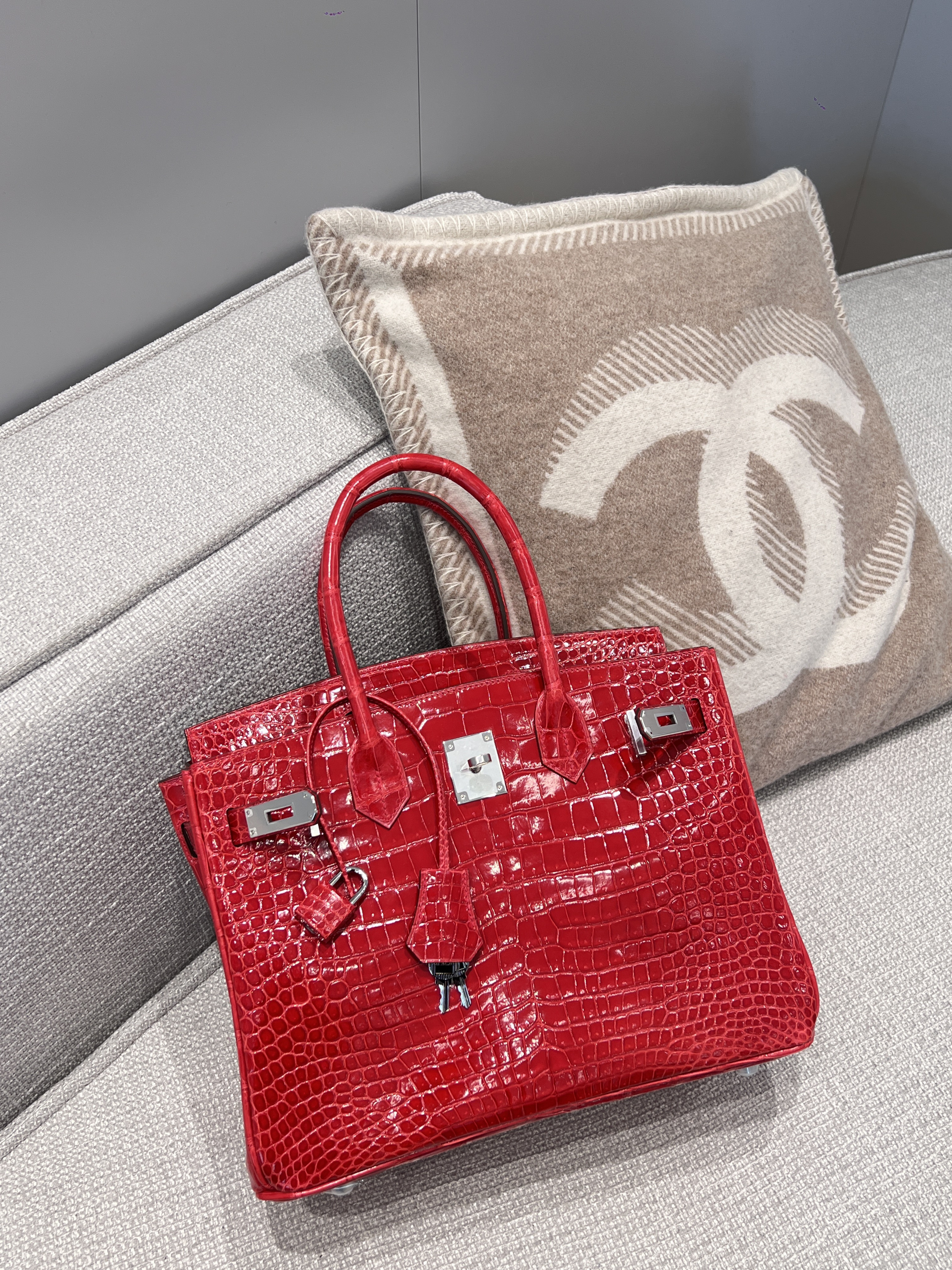 에르메스 Hermes Birkin 30cm France Hcp Porosus crocodile 95 Braise/silver