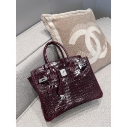 에르메스 Hermes Birkin 30cm France Hcp Porosus crocodile F5 Bourgogne/silver