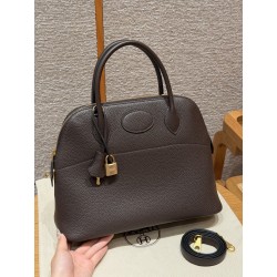 에르메스 Hermes Bolide 31cm Clemence 47 Chocolate/gold