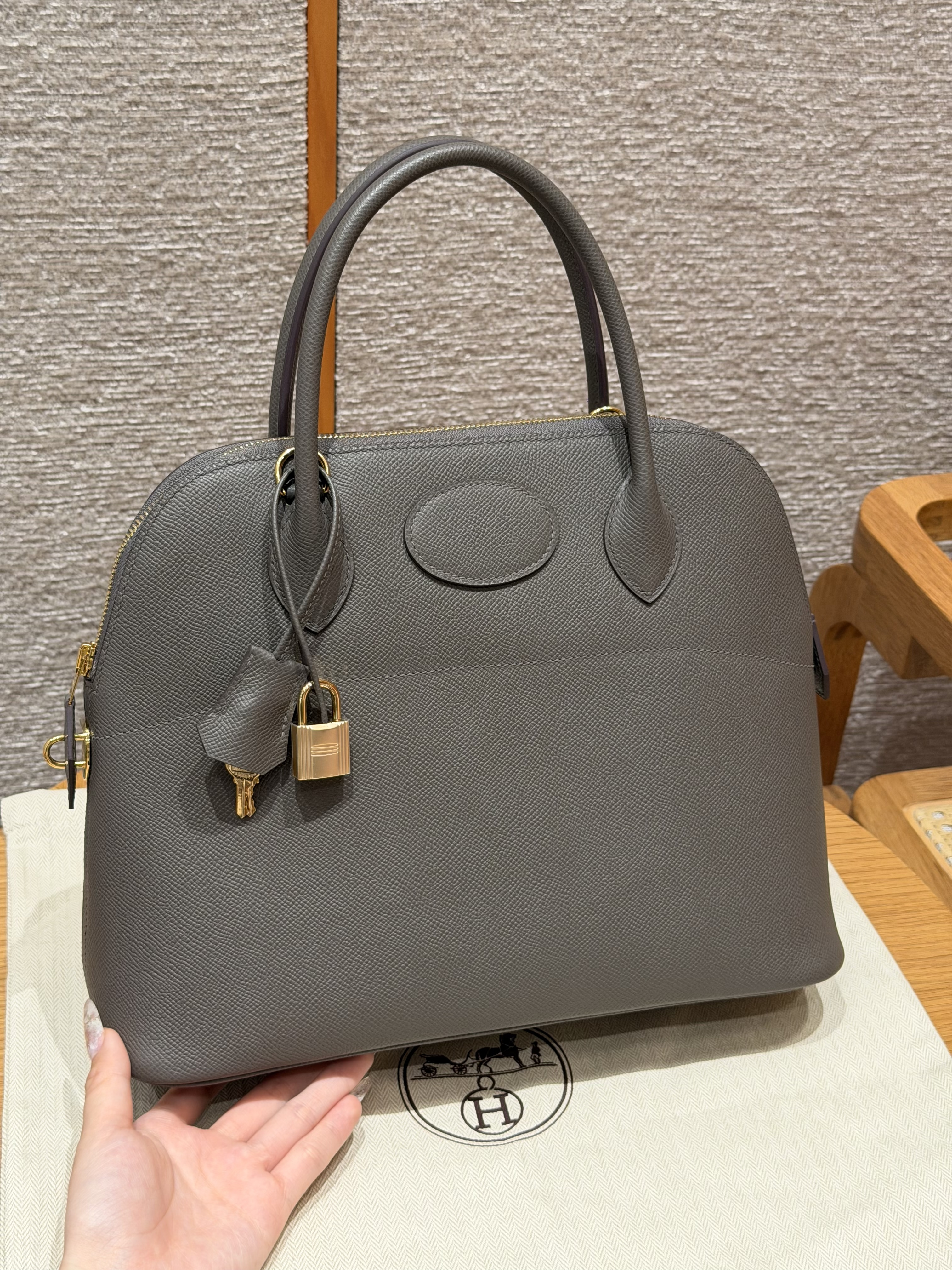 에르메스 Hermes Bolide 31cm Epsom 8F Gris Etain/gold