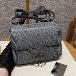 에르메스 Hermes Constance with mirror 24cm Lizard 84 Gris Fonce/silver