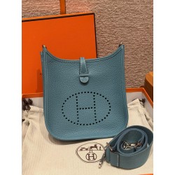 에르메스 Hermes Evelyne 23cm Clemence 75 Blue Jean/silver