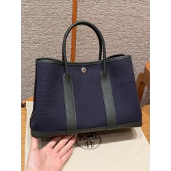 에르메스 Hermes Garden party 30cm Canvas and Negonda 7U Blue navy and Noir