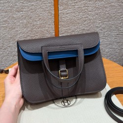 에르메스 Hermes Halzan 25cm clemence 3S Macassar and B3 Blue Zanzibar/gold