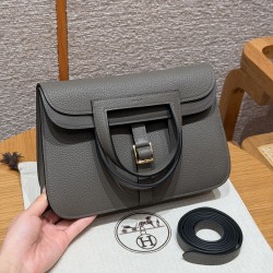 에르메스 Hermes Halzan 25cm clemence 8F Girs Etain/gold