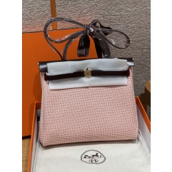 에르메스 Hermes Herbag 31cm canvas and cowhide Farbe ecru-Brique-mauve pale-rouge sellier/gold