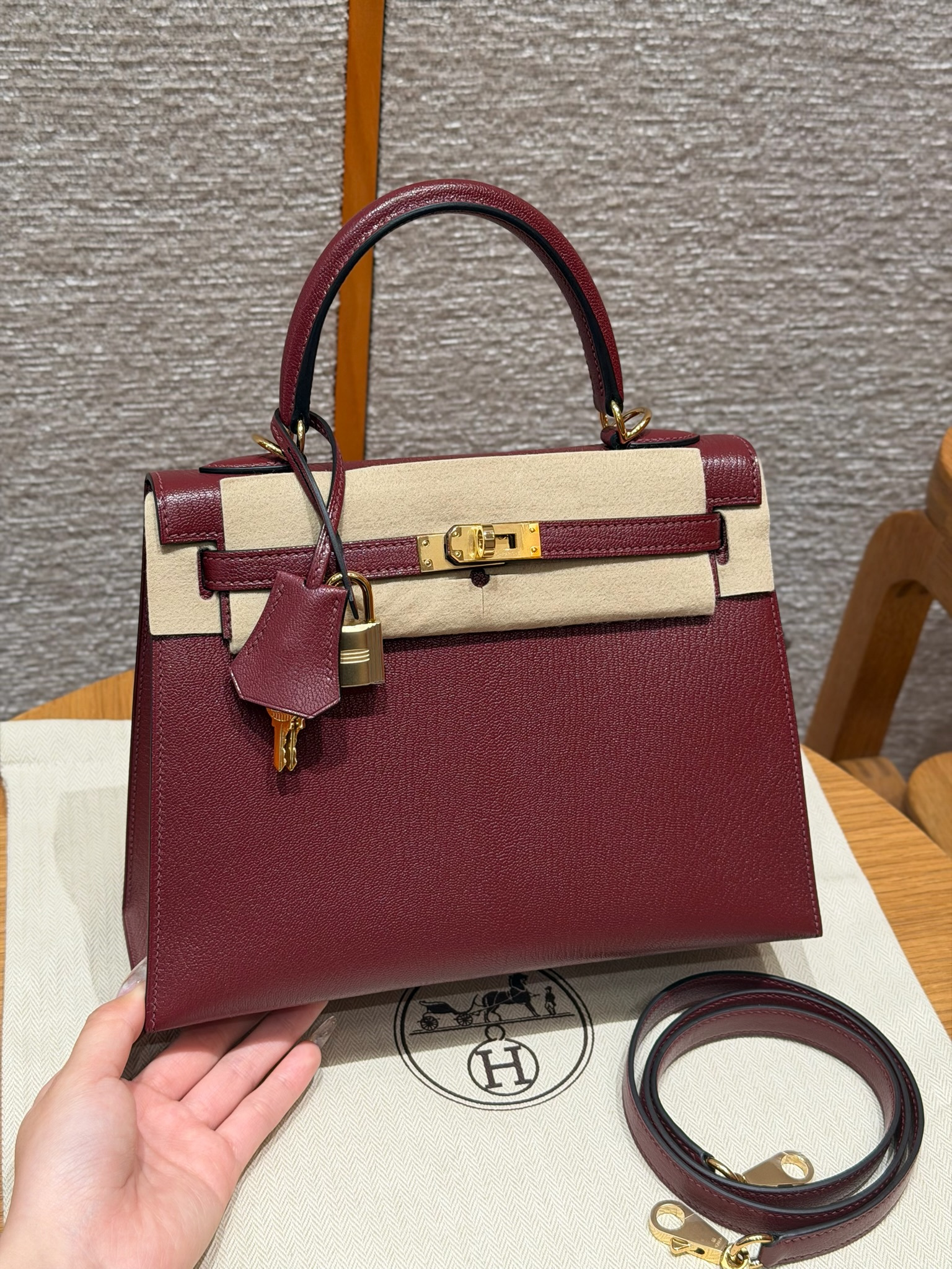 에르메스 Hermes Kelly 25cm Chèvre 55 Rouge H/gold