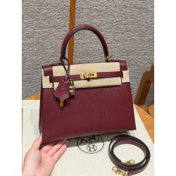 에르메스 Hermes Kelly 25cm Chèvre 55 Rouge H/gold