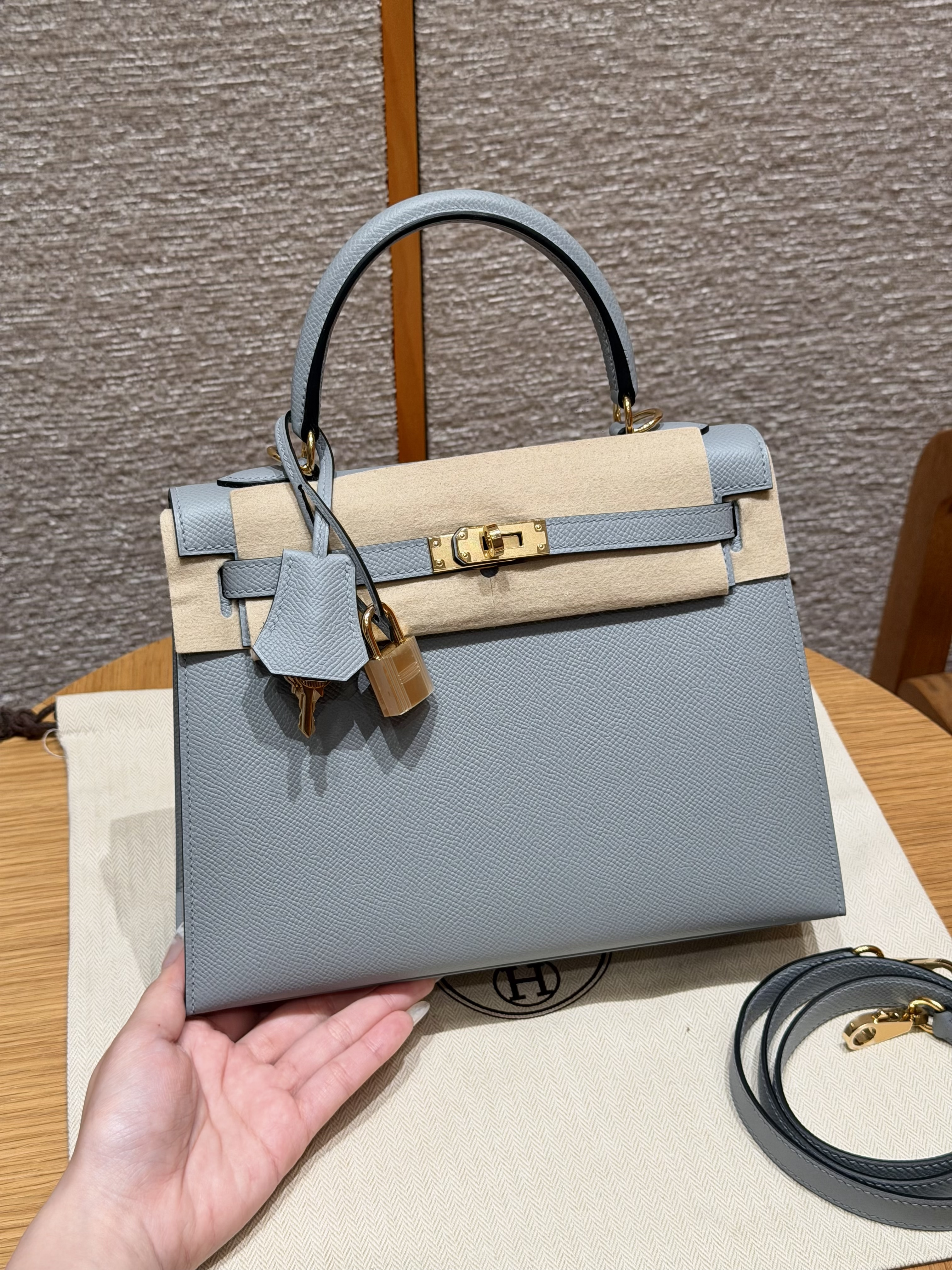 에르메스 Hermes Kelly 25cm Epsom J7 Blue lin/gold
