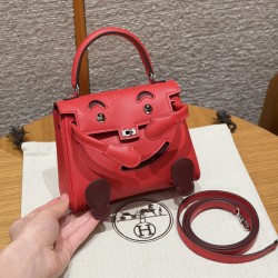 에르메스 Hermes Kelly Doll 16cm Swift O5 Rouge Radieux and 55 Rouge H/silver