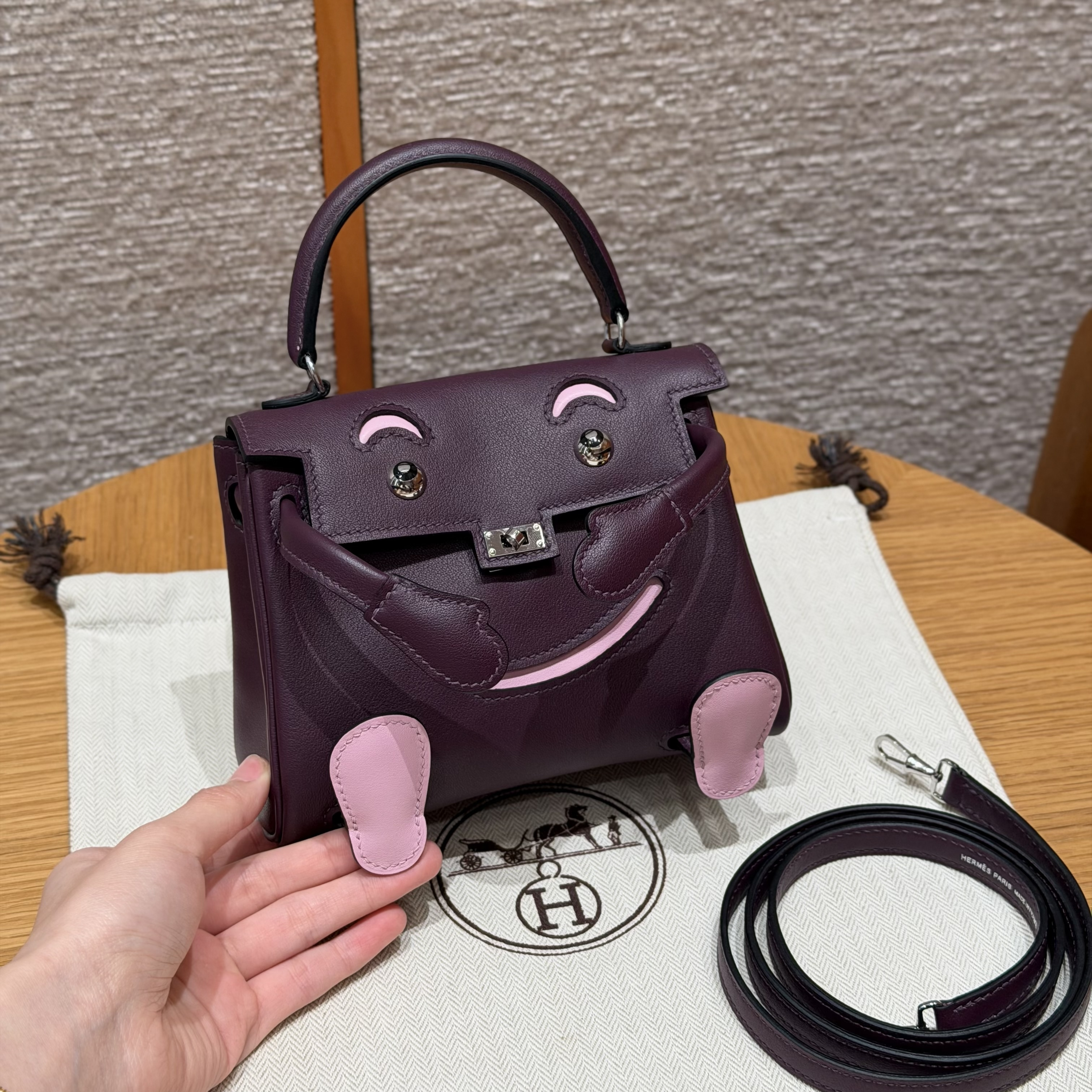 에르메스 Hermes Kelly Doll 16cm Swift N5 Cassis and X9 Mauve/silver