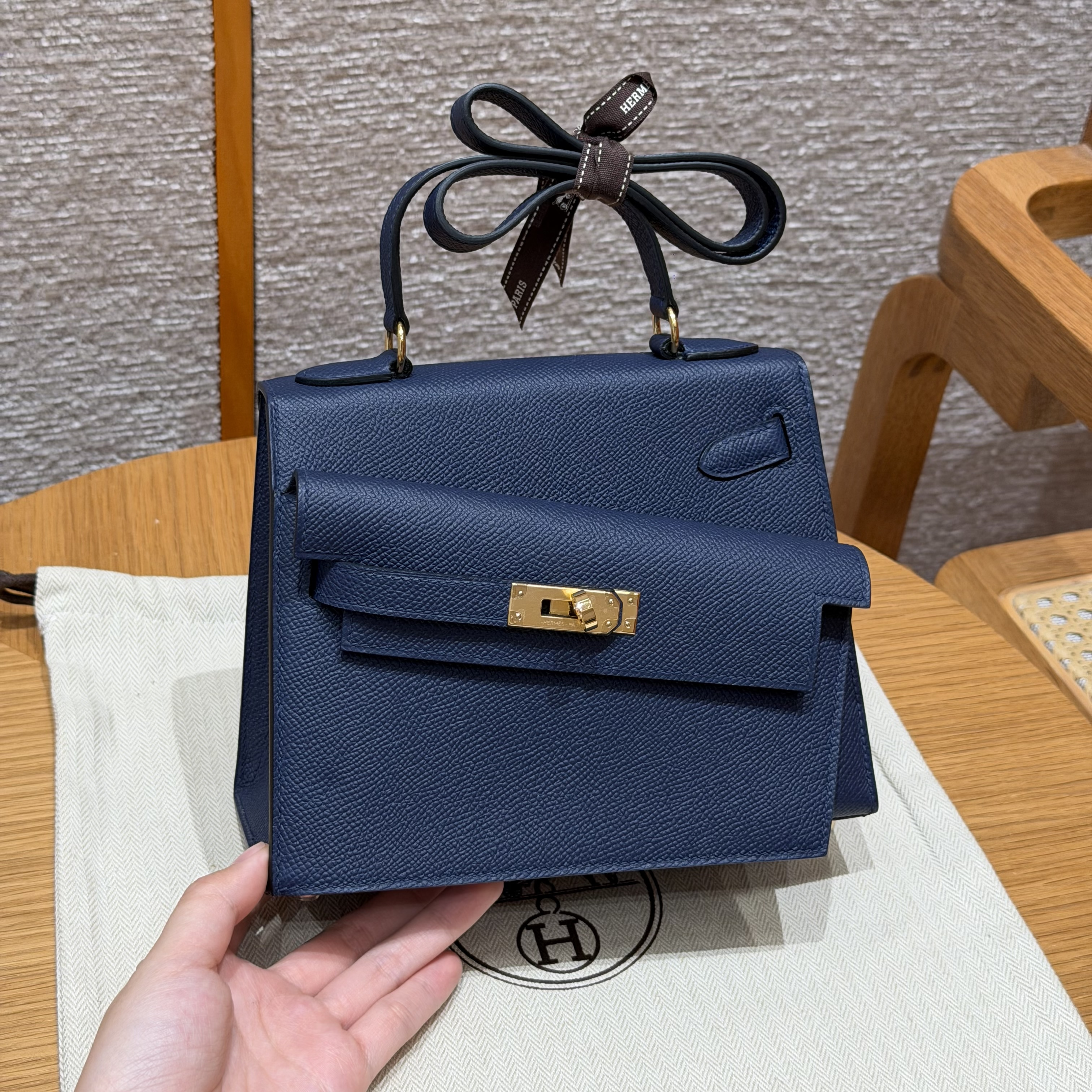 에르메스 Hermes Kelly II Sellier 20cm Epsom 73 Blue Saphir/gold