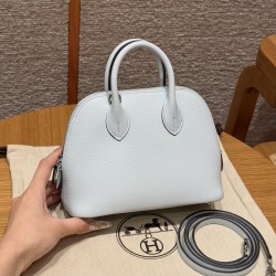 에르메스 Hermes Mini Bolide 18cm Evercolor T0 Blue Brume/silver