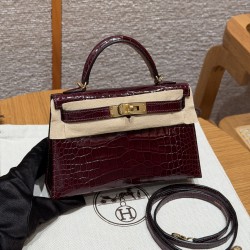 에르메스 Hermes Mini Kelly 19cm Alligator 57 Bordeaux/gold