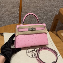 에르메스 Hermes Mini Kelly 19cm KK ostrich 5P Pink/silver