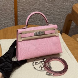 에르메스 Hermes Mini Kelly 19cm Lizard 5P Pink/silver