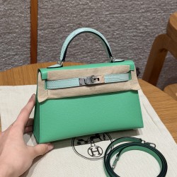 에르메스 Hermes Mini Kelly 19cm Madame and Alligator 0T Vert Comics and 0W Girs neve/silver