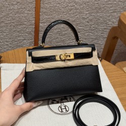 에르메스 Hermes Mini Kelly 19cm Madame and Alligator 89 Noir/gold