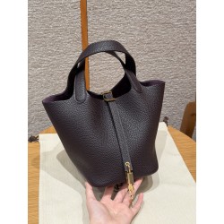 에르메스 Hermes Picotin lock 18cm clemence 59 Raisin/gold