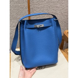 에르메스 Hermes So Kelly 22cm Clemence T7 Blue Hydra/silver
