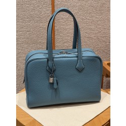 에르메스 Hermes Victoria 35cm Clemence 75 Blue Jean/silver