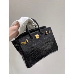 에르메스 Hermes Birkin 25cm France Hcp Alligator crocodile 89 Noir/gold