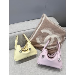 에르메스 Hermes Lindy 26cm Germany Leather I8 Jaune Milton 09Mauve Pale silver