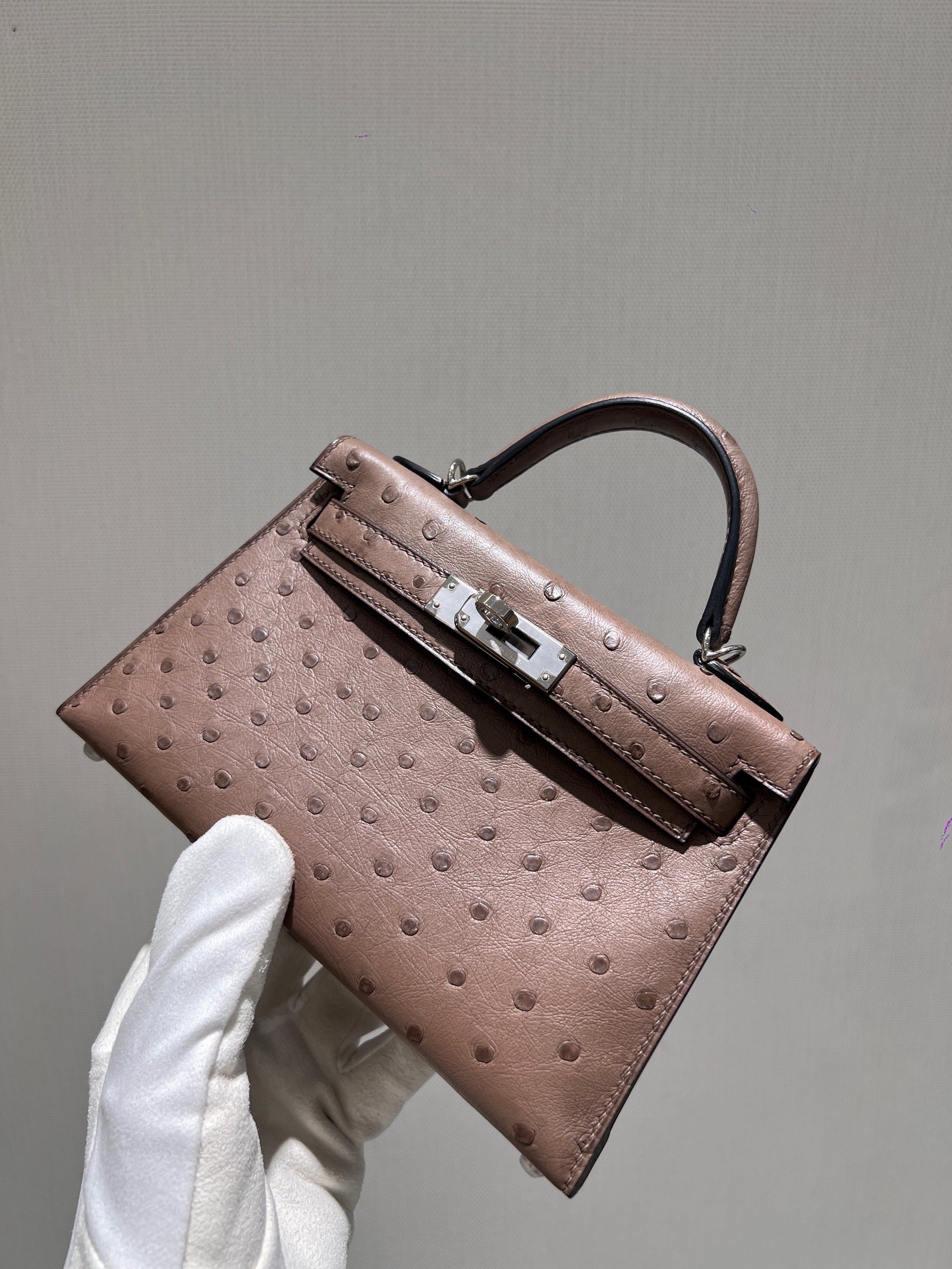 에르메스 Hermes Mini Kelly South Africa Ostrich 81 Gris Tourterelle/silver