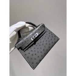 에르메스 Hermes Mini Kelly South Africa Ostrich OL Gris Meyer/silver