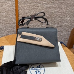 에르메스 Hermes Kelly II Sellier 20cm Epsom H0 Girs Misty/silver
