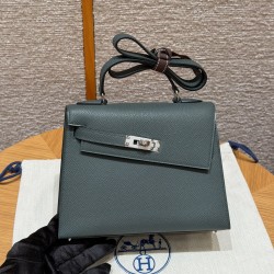 에르메스 Hermes Kelly II Sellier 20cm Epsom Q0 Vert Mangrove/silver
