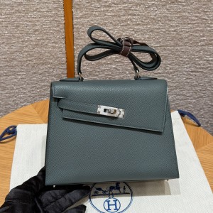 에르메스 Hermes Kelly II Sellier 20cm Epsom Q0 Vert Mangrove/silver