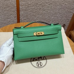 에르메스 Hermes Kelly Pochette 22cm Epsom 1K Bambou/gold