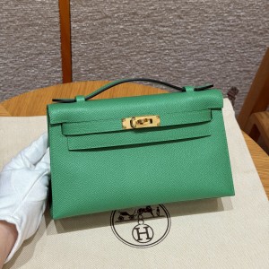 에르메스 Hermes Kelly Pochette 22cm Epsom 1K Bambou/gold