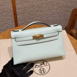 에르메스 Hermes Kelly Pochette 22cm Swift 0W Girs neve/gold