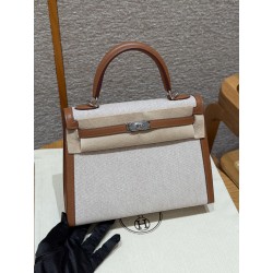 에르메스 Hermes Toile H Kelly 25cm Swift and Canvas 37 Gold/silver